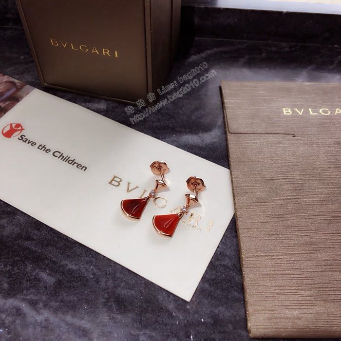 Bvlgari飾品 寶格麗diva系列 925純銀紅瑪瑙扇形裙子耳釘 耳環  zgbq3167